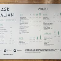 Separate vegan drinks menu at ASK Italian in Wetherby