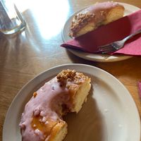 Vegan blueberry crumble doughnut at The Fuchsia Caffe in Tenby
