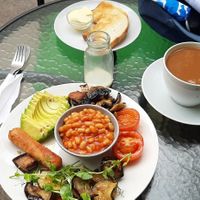 Vegan breakfast with avocado and grilled veg at The Fuchsia Caffe in Tenby