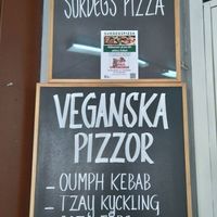Inside the restaurant. Here you can choose vegan sourdough pizza, Pizza with OUMPH, Tzay and more. at Pizza Roma in Gothenburg