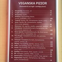 meny at Pizza Roma in Gothenburg
