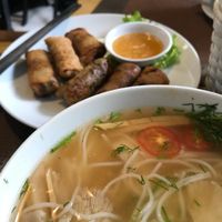 Spring rolls and a breakfast soup at Spring Lotus - Duong Sinh Chay in Hanoi