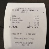 Check: expensive for what you get, sausage was field roast brand at Mama Rose in Estes Park