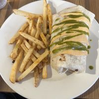 Breakfast burrito and friess  at Off The Griddle - Southeast in Portland