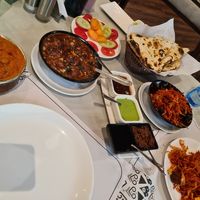 On the left mushroom masala, veg manchurian, vegetables, plain naan, some dips and Chinese noodles at Shayona in Nairobi