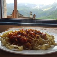 .Pasta with red sauce at En Aristi in Aristi