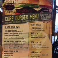Burger menu at The Core in Swindon