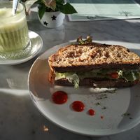 Avocado toast and matcha with oat milk at The Green in Nuremberg