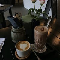 Cappuccino and Hot Kakoa (with homemade cashew milk!)  at The Green in Nuremberg