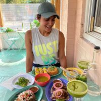 Pure joy after a 5k  at Jajaja Mexicana - Lower East Side in New York City