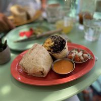 Brekki burrito with the spicy sauce on the side 🌶   at Jajaja Mexicana - Lower East Side in New York City