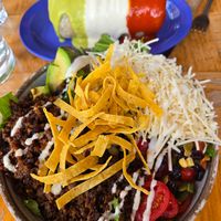Chorizo burrito and Taco Tazon Salad at Jajaja Mexicana - Lower East Side in New York City
