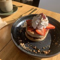 Vegan crumpets and latte   at Conscious Cravings Co in Mordialloc