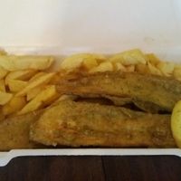 Vish and chips with ta-ta sauce. at Land and Sea Fish and Chip Shop in Polmont