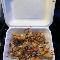 Fried tofu and chips  at Land and Sea Fish and Chip Shop in Polmont