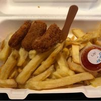 Vegan chicken nuggets and chips at Land and Sea Fish and Chip Shop in Polmont
