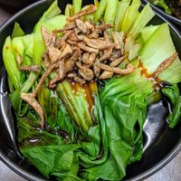 Green vegetables with "oyster" sauce and "ikan bilis" at Rice House 谷王栈( 粥大王) in Central Singapore