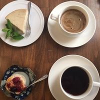 Tofu Cheesecake with Inka. Raspberry Muffin with organic coffee. at Cafe Loop in Kawasaki