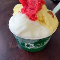 Lemon, passionfruit and raspberry sorbet at OLMO Heladería Artesanal in Sevilla