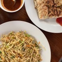 Vegetable noodles and vegetable roti (both vegan)  at No. 1 Dewmini Roti Shop in Mirissa