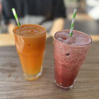 Juices (watermelon and mint one on the right)  at Monica's Cafe in Maleny