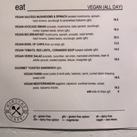 Vegan menu  at Monica's Cafe in Maleny