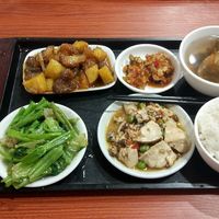 Lizhirou cao tan / litchi friend mock meat dinner set at HeYa Penglai Vegetarian Restaurant in Fuzhou