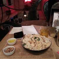 creamy cauliflower pasta, with olive oil and nuts at The Lab in Maastricht