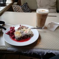 Vegan choco-coco brownie with coconut whipcream at Ebbas in Lund