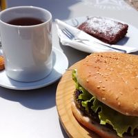 Veggie burger and zucchini brownie :) at Los Andantes in Vilacha