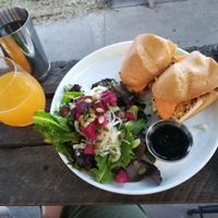 Gluten-free bánh mì with beet salad. at The Gold Leaf in Fort Collins