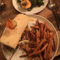 yummy sprouts and pulled lions mane BBQ sandwich at The Gold Leaf in Fort Collins