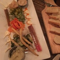 Pickle plate included veggies, onions, peppers, apples, bread, and 3 sauces! at The Gold Leaf in Fort Collins
