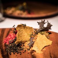 one dish of the 9 course vegan menu at El Baqueano in Buenos Aires