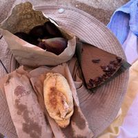 Vegan empanada, figs, raw choc cheesecakee  at Moringa Fresh and Wild  in Puerto Escondido