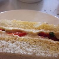 Red pepper & houmous sandwich at The Tea Room at The Midland Hotel in Manchester