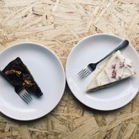 Vegan brownie and lemon cake  at Wilk Syty in Wroclaw
