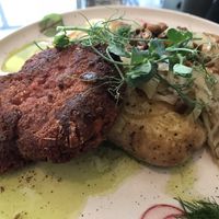 Traditional polish cutlets with potatoes and sauerkraut  at Wilk Syty in Wroclaw