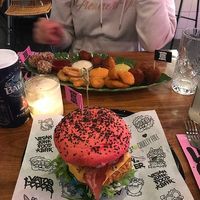 Pink burger at Vegan Junk Food Bar - 2D in Amsterdam
