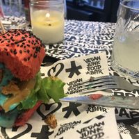 Loved the purple burger 🍔 with blue sauce at Vegan Junk Food Bar - 2D in Amsterdam