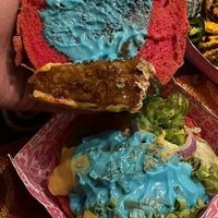 Blue sauce inside the daddy burger. Tastes like "blue" 😅 #Veganuary at Vegan Junk Food Bar - 2D in Amsterdam