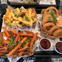 Sweet potato- fries- onion rings at Vegan Junk Food Bar - 2D in Amsterdam