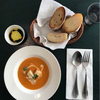 Soup of the day is so delicious with the toast bread with balsamic vinegar  at Jenny's Bread in Seogwipo