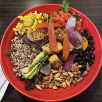 Tofu Saltado - no cheese, no dressing, asked for my tofu to be sautéed with 1/2 as much oil. Amazing bowl of plants!! at Red Panka in Redlands