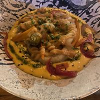 Glazed eggplant in cauliflower curry sauce   at Lluvia in Alicante