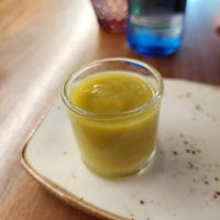 Leek soup shot free tapa at Lluvia in Alicante