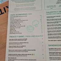 Menu at Lluvia in Alicante