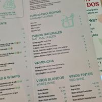 Menu at Lluvia in Alicante