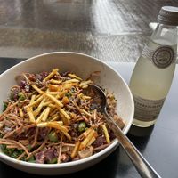 You make miso happy bowl with kale (tasty but too salty) and elderflower lemonade (allright) at Poké Perfect - Utrecht in Utrecht