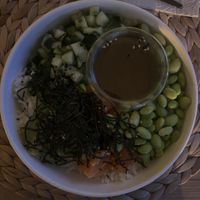 Poke bowl with cucumber, avocado, edamame and vegan salmon (I built my own)  at Poké Perfect - Utrecht in Utrecht